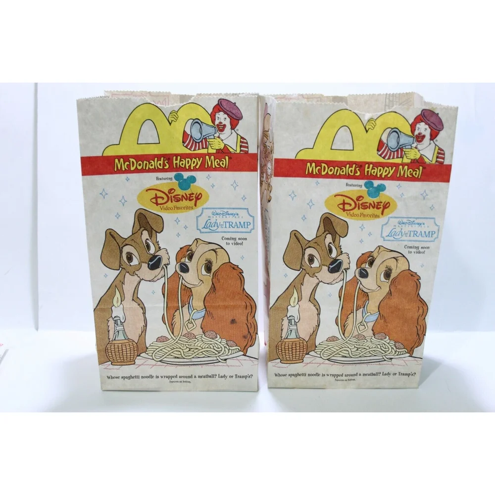 1998 Happy Meal McDonalds Paper Bag Disney Pocahontas II Lady & Tramp Lot of 2
